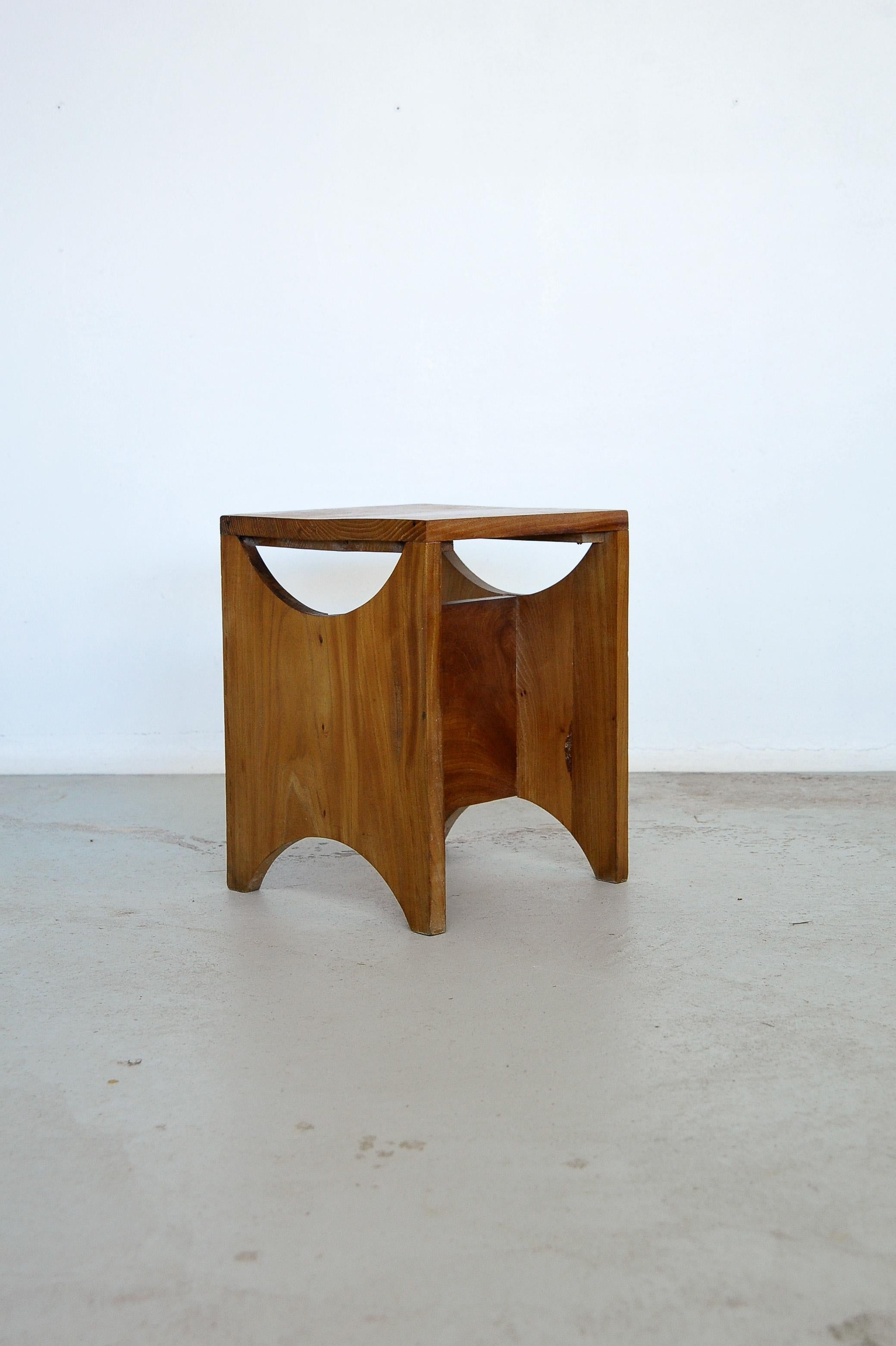 Studio Stool, Solid Elmwood, France 1970s, 3 Available 9