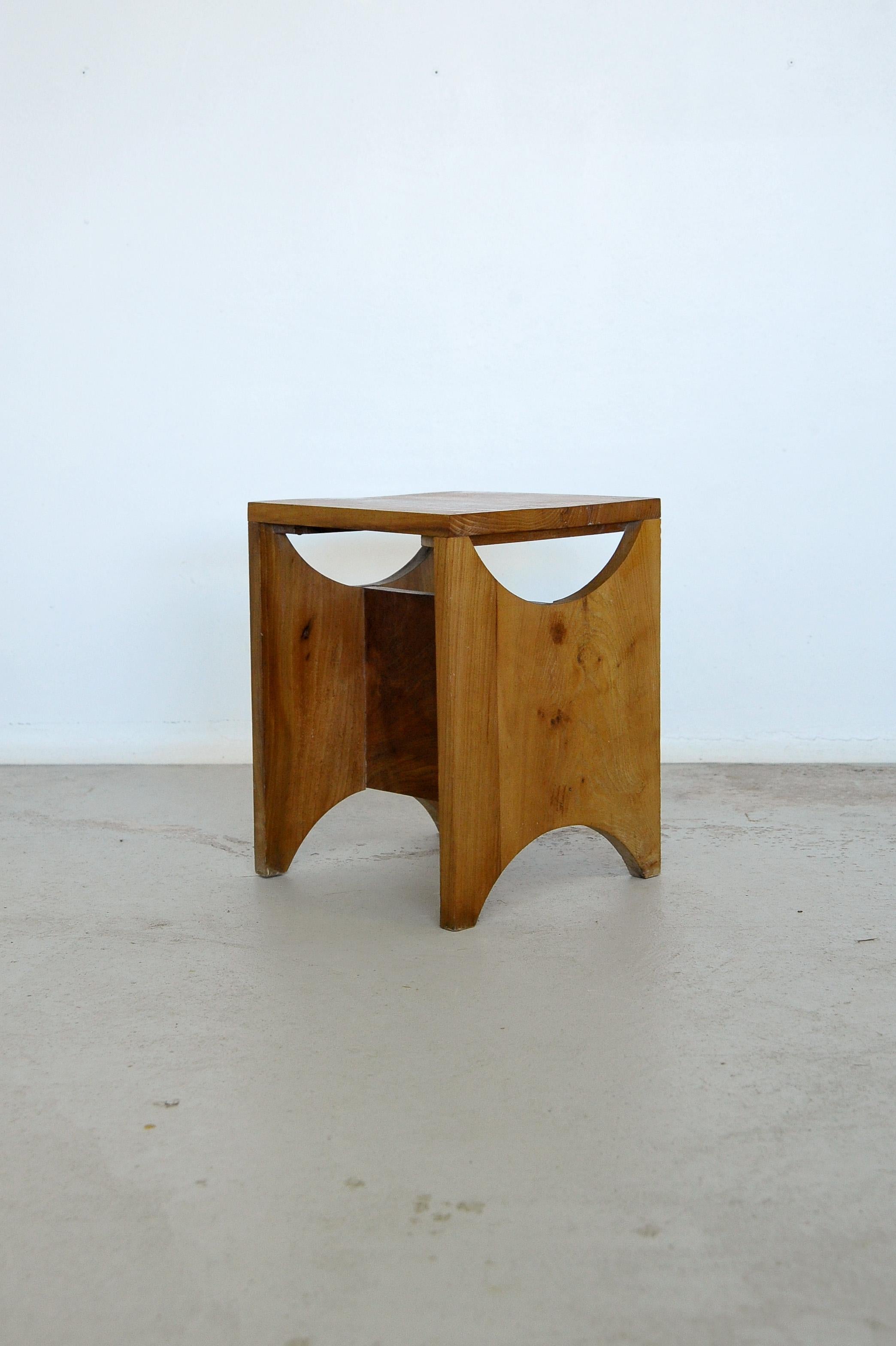 Studio Stool, Solid Elmwood, France 1970s, 3 Available 15