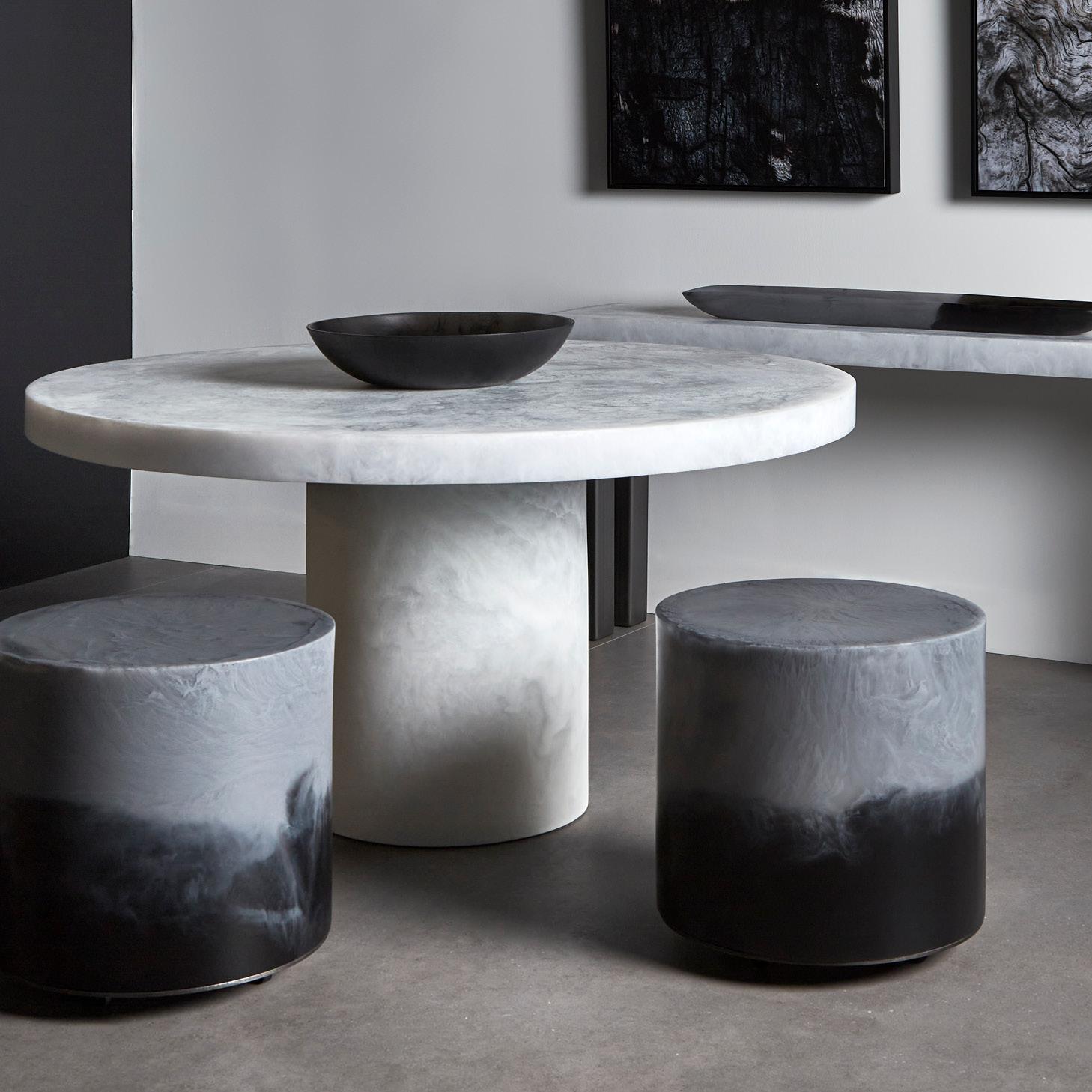 Studio Sturdy Chief Round Side Table – Charcoal & Soft Grey Marble Resin In New Condition For Sale In Vancouver, CA