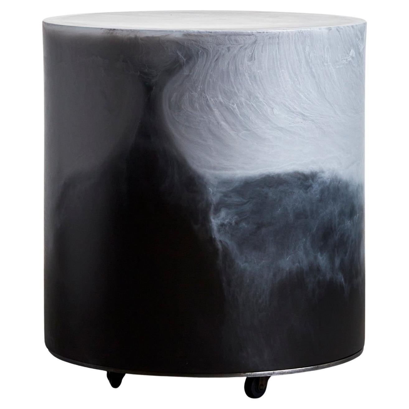 Studio Sturdy Chief Round Side Table – Charcoal & Soft Grey Marble Resin For Sale