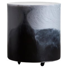 Studio Sturdy Chief Round Side Table – Charcoal & Soft Grey Marble Resin