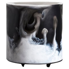 Studio Sturdy Chief Round Side Table – Charcoal & White Marble Resin