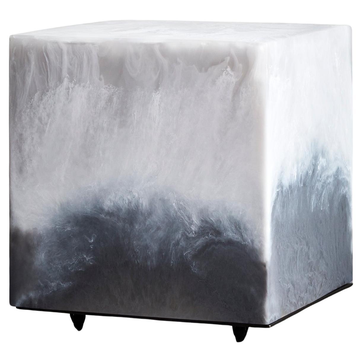Studio Sturdy Chief Square Side Table – White Marble & Soft Grey Marble Resin