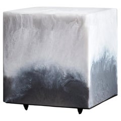 Studio Sturdy Chief Square Side Table – White Marble & Soft Grey Marble Resin