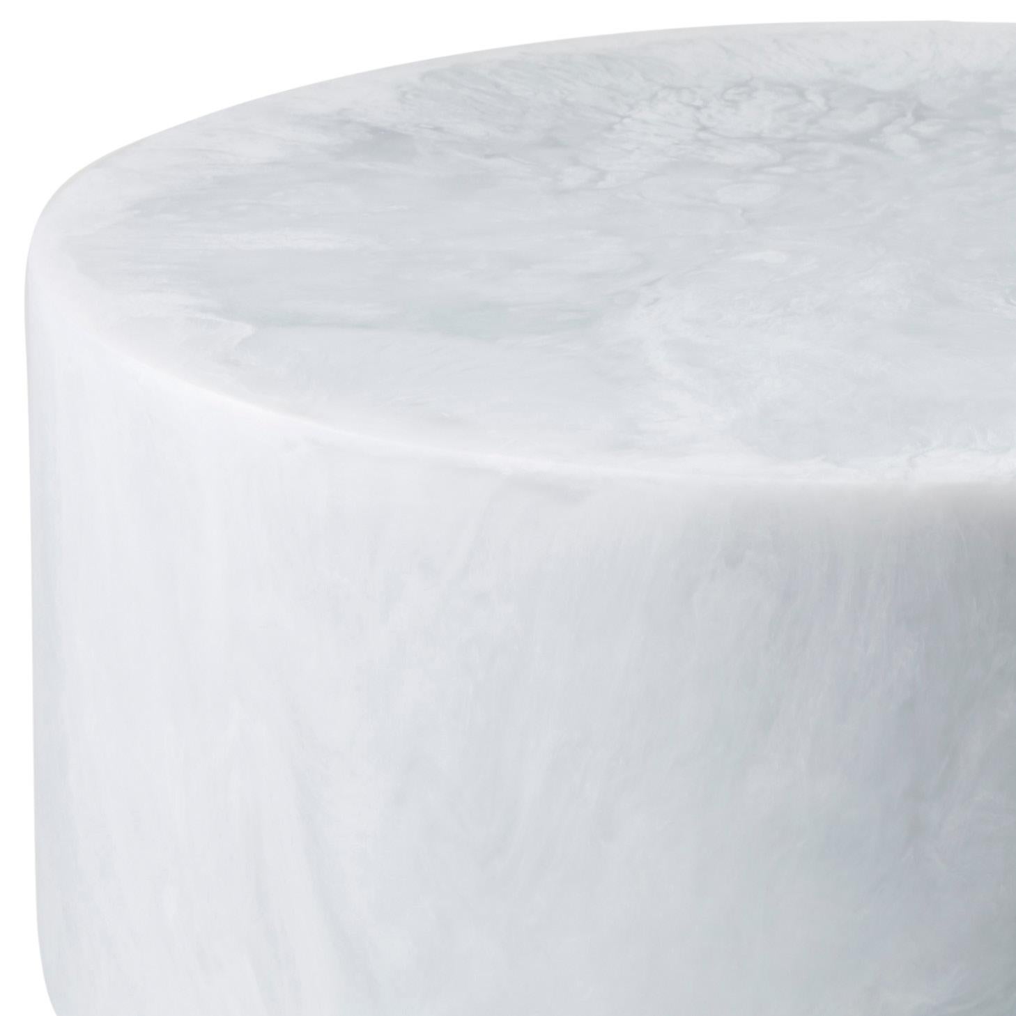 Minimalist Studio Sturdy Floating Round Table – White Marble & Soft Grey Marble Resin For Sale