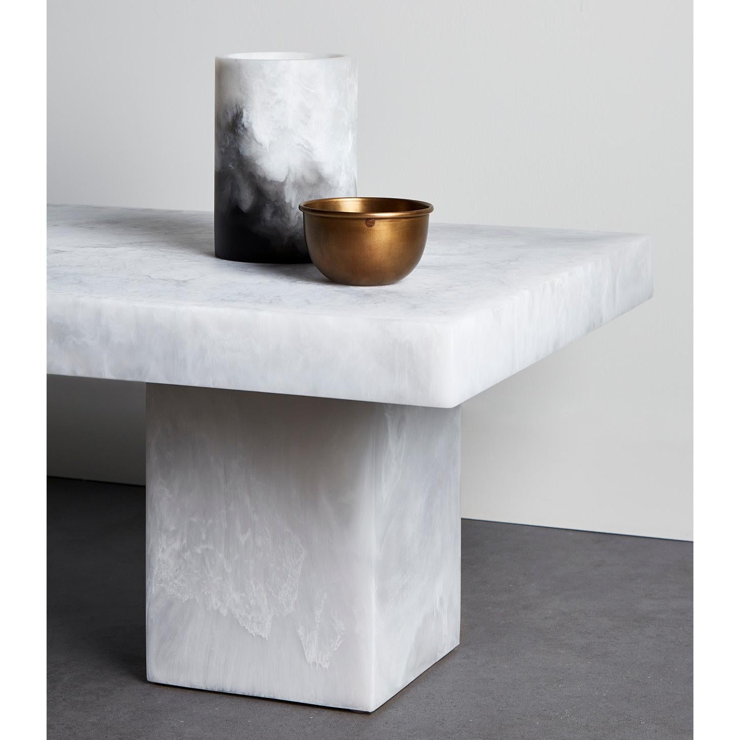 Hand-Crafted Studio Sturdy Lions Coffee Table – White Marble Resin For Sale