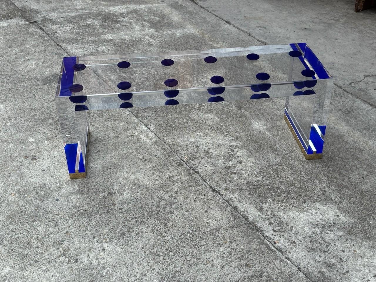 Studio Superego Modern Italian Coffee Table in Plexiglass & Brass In Good Condition For Sale In Rhinebeck, NY