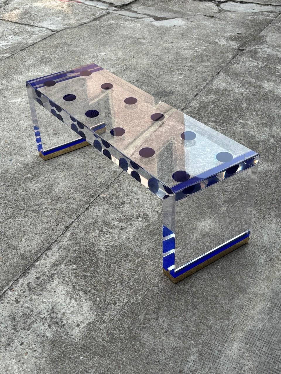 Contemporary Studio Superego Modern Italian Coffee Table in Plexiglass & Brass For Sale