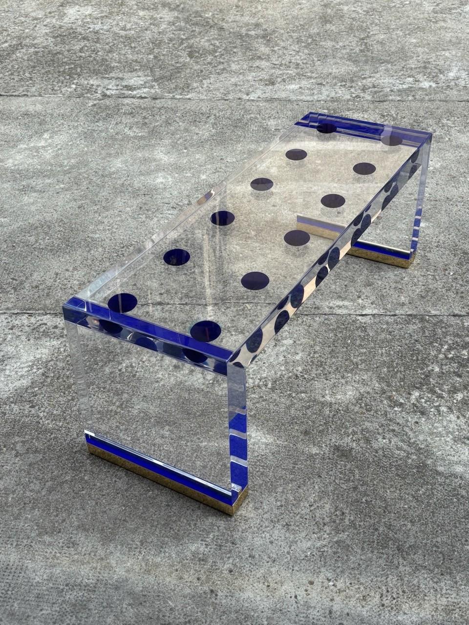 Studio Superego Modern Italian Coffee Table in Plexiglass & Brass For Sale 1