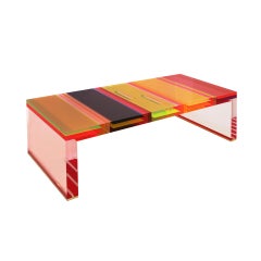 Studio Superego Modern Multicolor Plexiglass and Brass Feet Italian Coffee Table