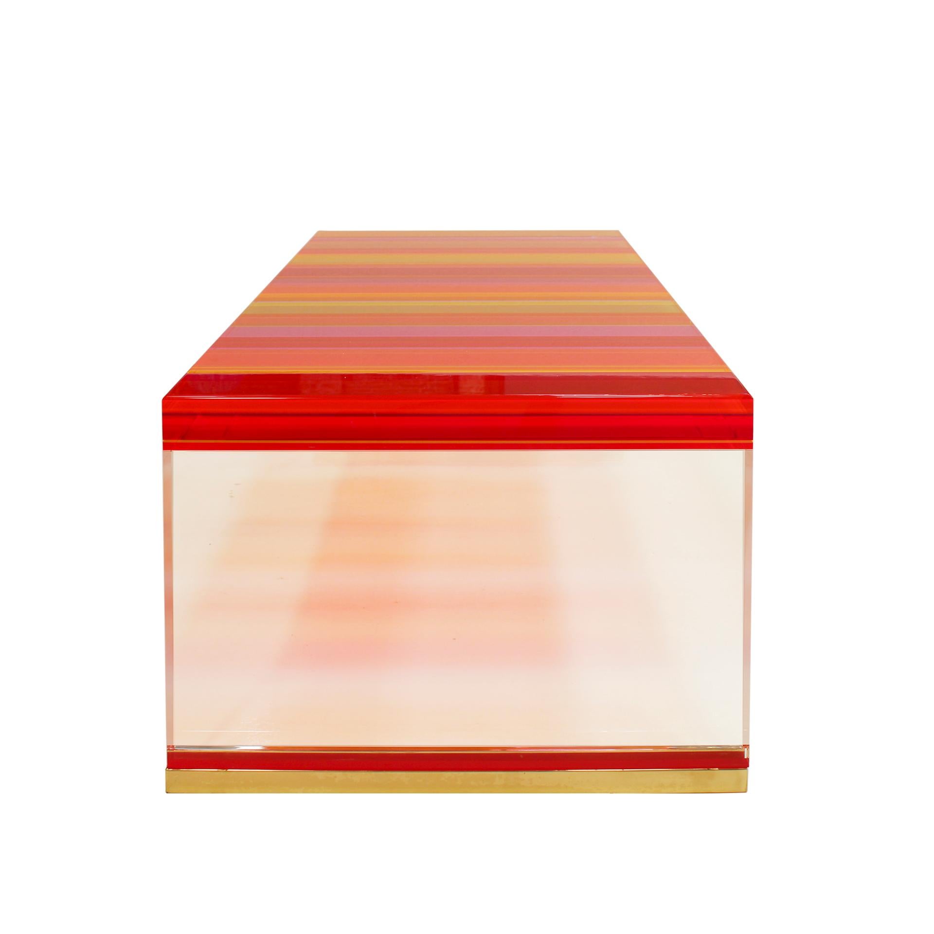 Studio Superego Modern Multicolor Plexiglass and Brass Feet Italian Coffee Table In Good Condition For Sale In Madrid, ES