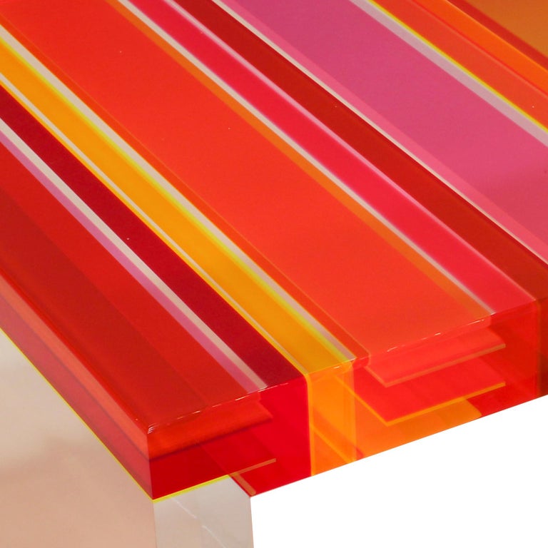 Studio Superego Modern Multicolor Plexiglass and Brass Feet Italian Coffee Table For Sale 3