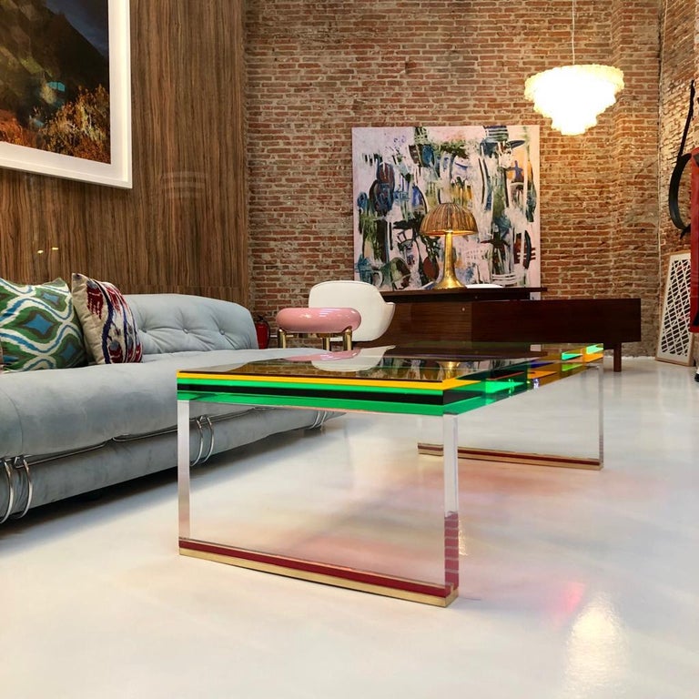 Studio Superego Modern Multicolor Plexiglass and Brass Feet Italian