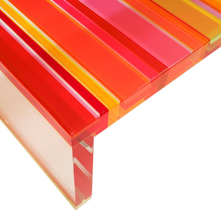 Studio Superego Modern Multicolor Plexiglass and Brass Feet Italian Coffee Table For Sale 4