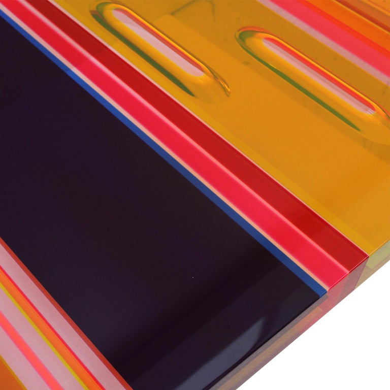 Studio Superego Modern Multicolor Plexiglass and Brass Feet Italian Coffee Table For Sale 5