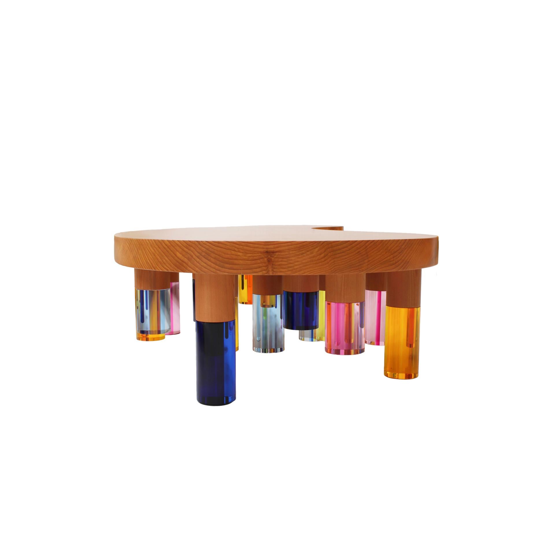 Mid-Century Modern Studio Superego Modern Wood and Multicolor Plexiglass Italian Coffee Table For Sale