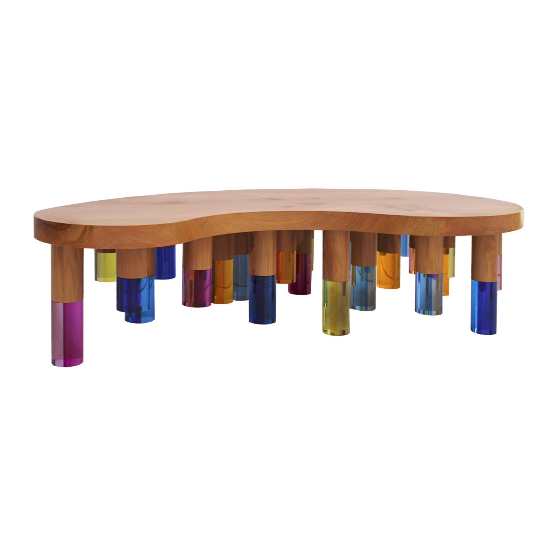 Contemporary Studio Superego Modern Wood and Multicolour Plexiglass Italian Coffee Table For Sale