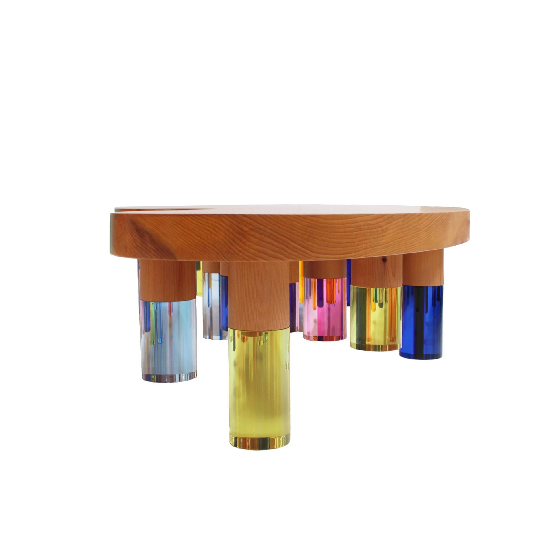 Contemporary Studio Superego Modern Wood and Multicolor Plexiglass Italian Coffee Table For Sale