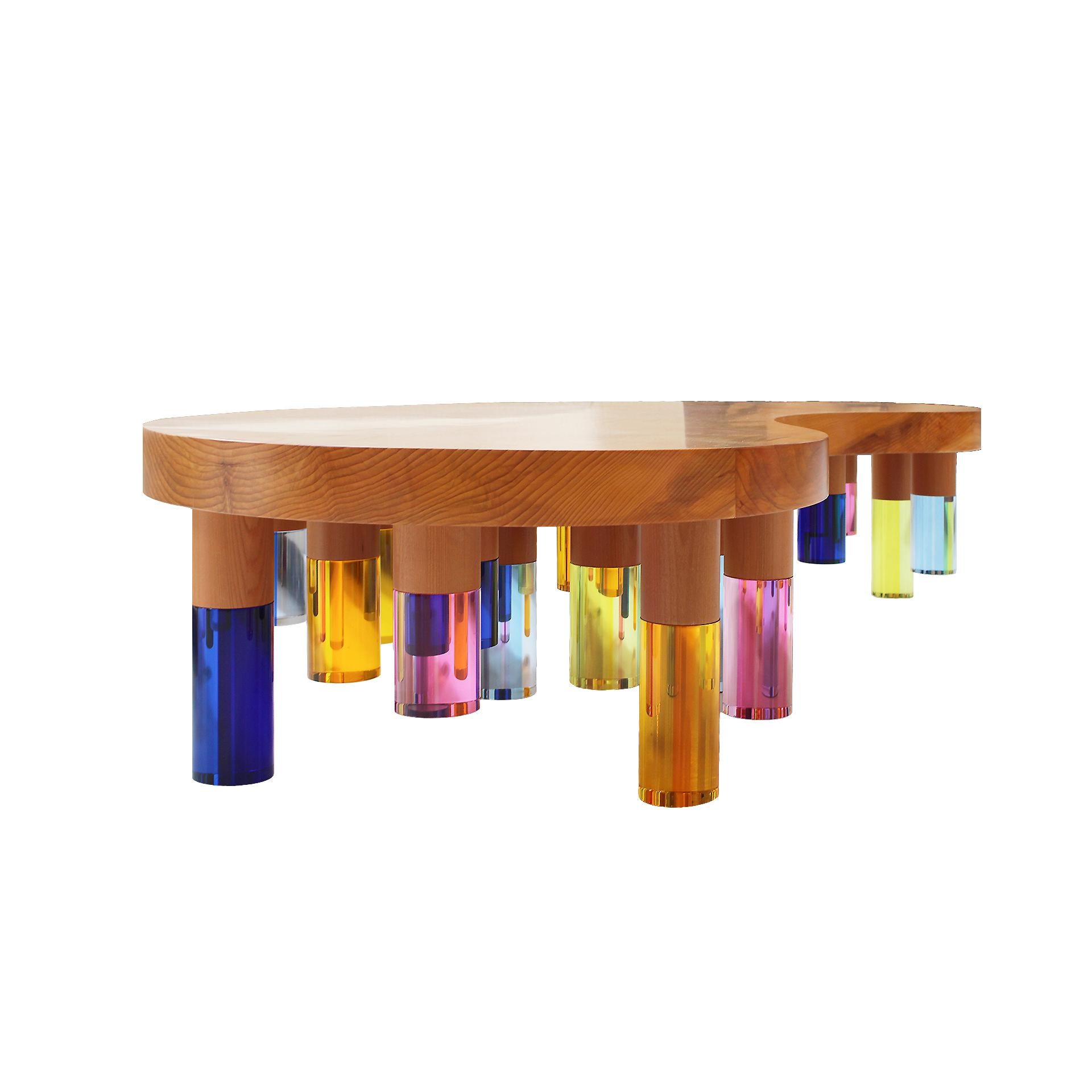 Studio Superego Modern Wood and Multicolor Plexiglass Italian Coffee Table For Sale 1