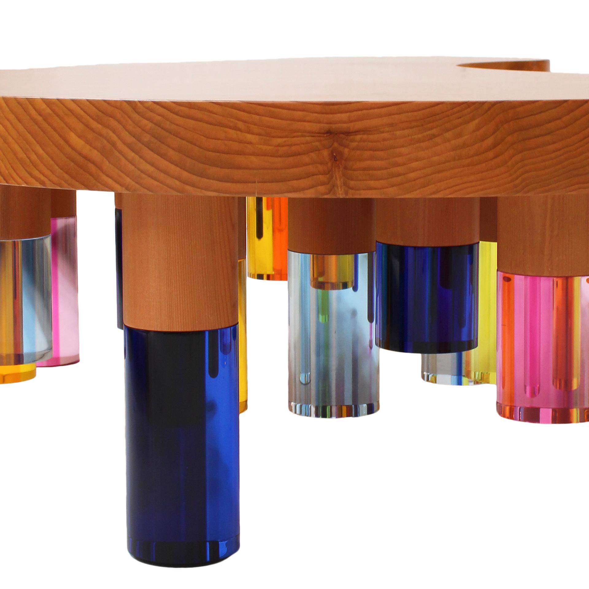 Studio Superego Modern Wood and Multicolor Plexiglass Italian Coffee Table For Sale 4