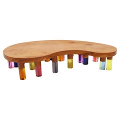 Studio Superego Modern Wood and Multicolour Plexiglass Italian Coffee Table
