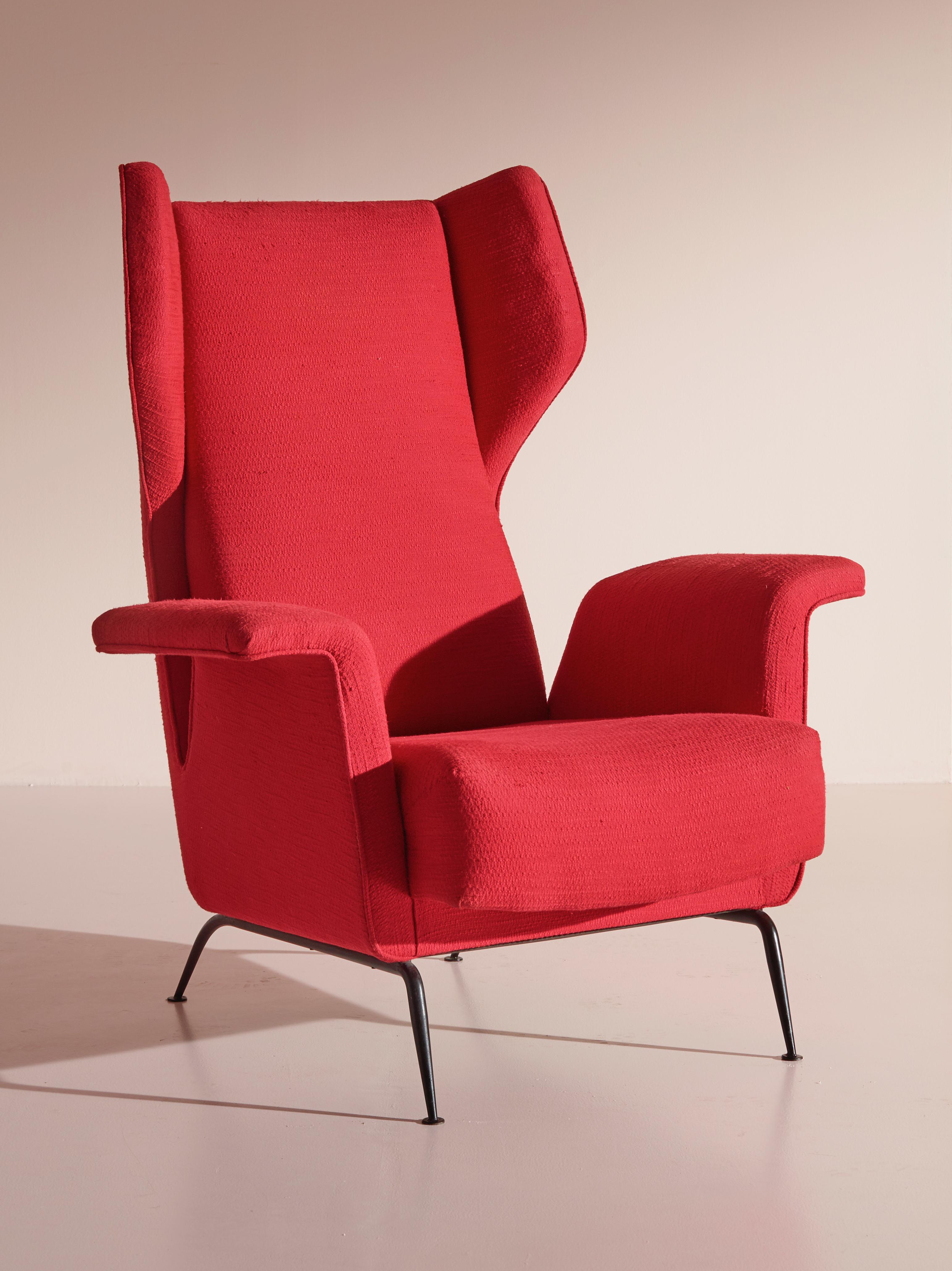 Studio Tecnico Cassina Modernist Wingback Armchair with Metal Feet, Italy, 1950s 3