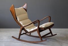 Studio Tecnico Cassina, Rocking Lounge Chair, Walnut, Fabric, Italy, 1950s