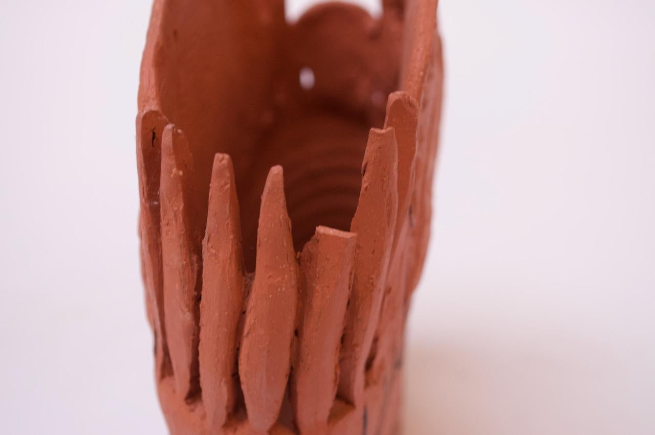 Studio Terracotta Aztec Style Vase Signed For Sale 5