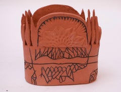 Studio Terracotta Aztec Style Vase Signed