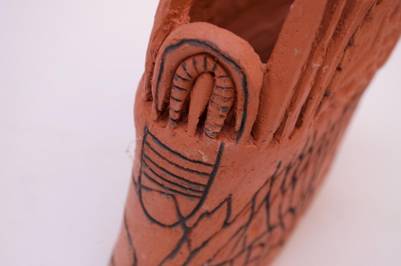 Studio Terracotta Aztec Style Vase Signed For Sale 2