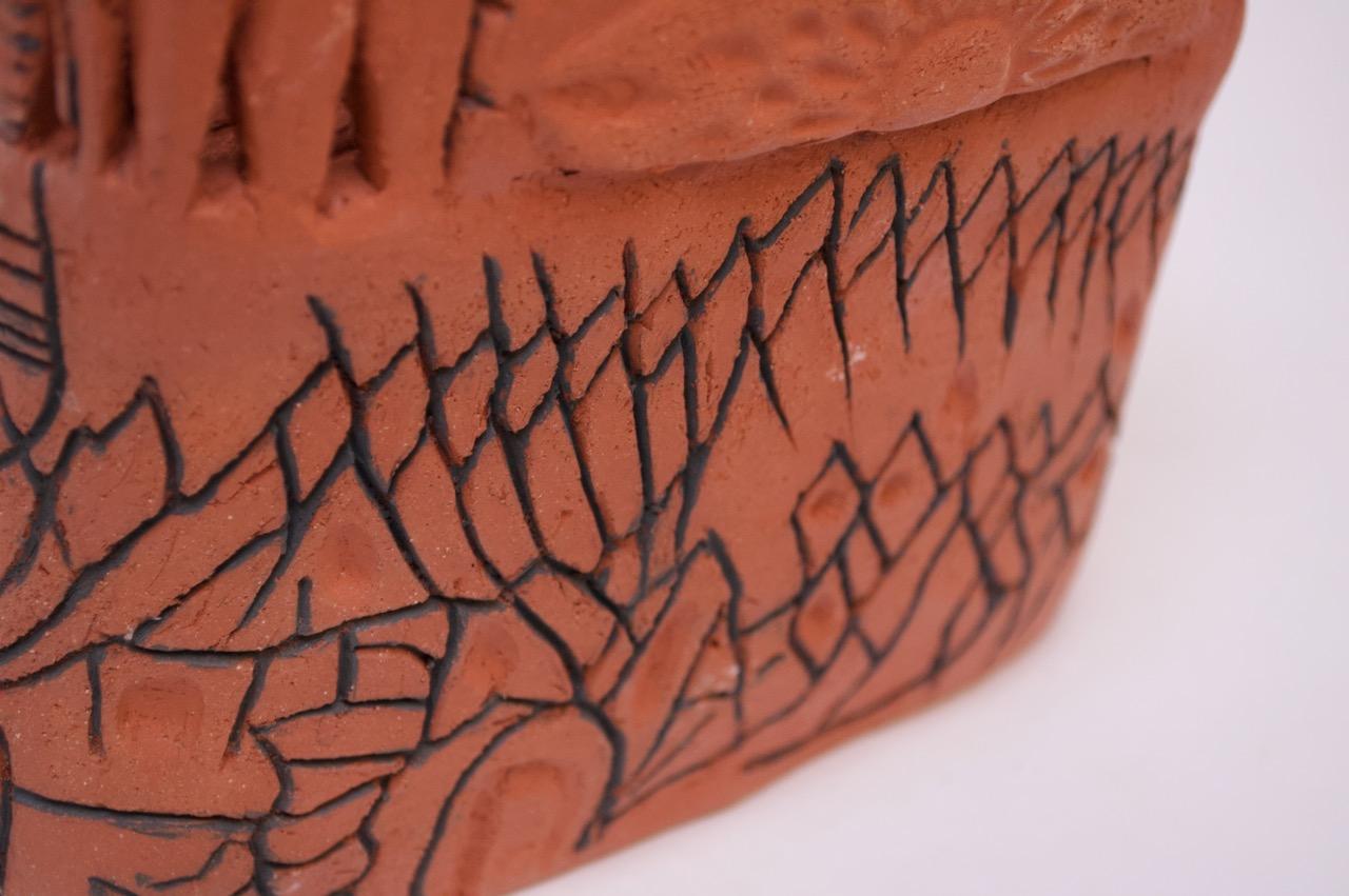 Studio Terracotta Aztec Style Vase Signed For Sale 3