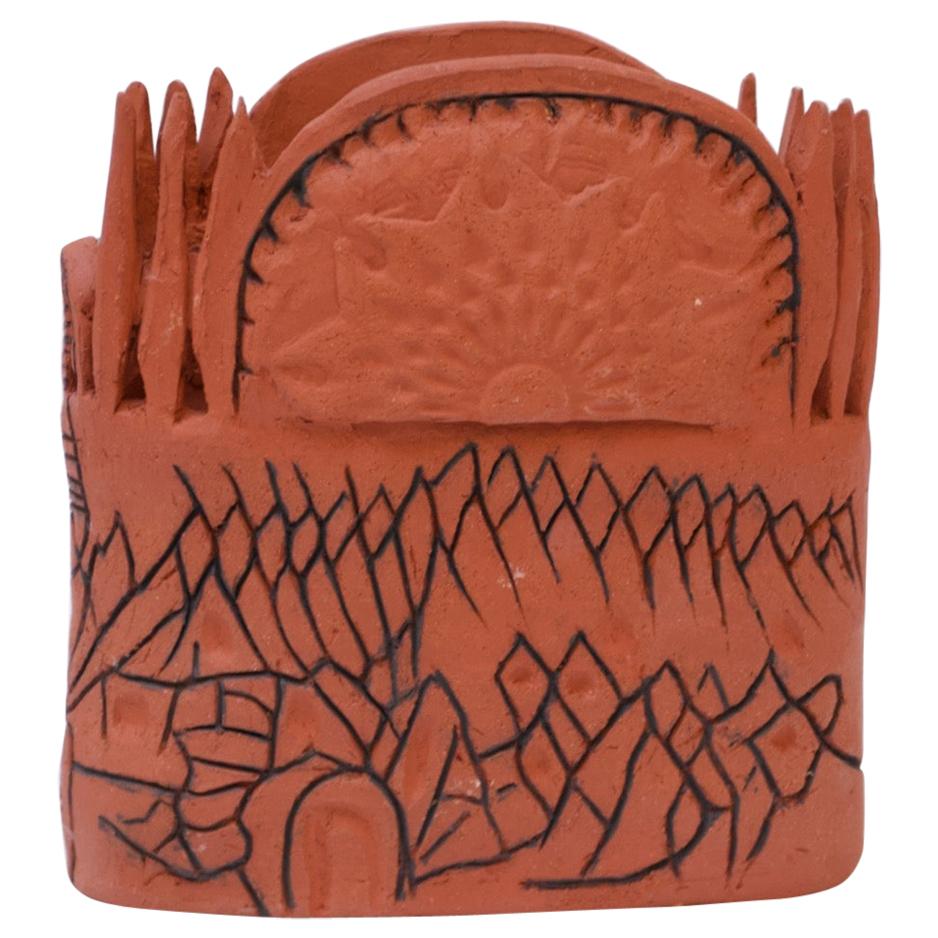 Studio Terracotta Aztec Style Vase Signed