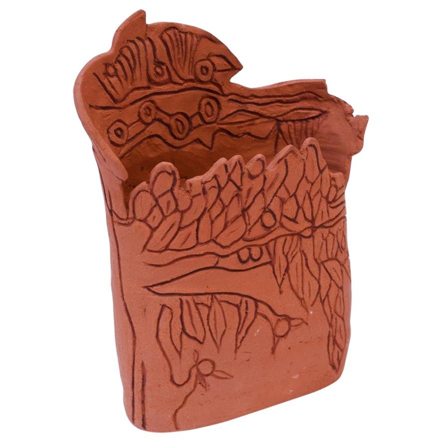 Studio Terracotta "Tree" Vase Signed at 1stDibs