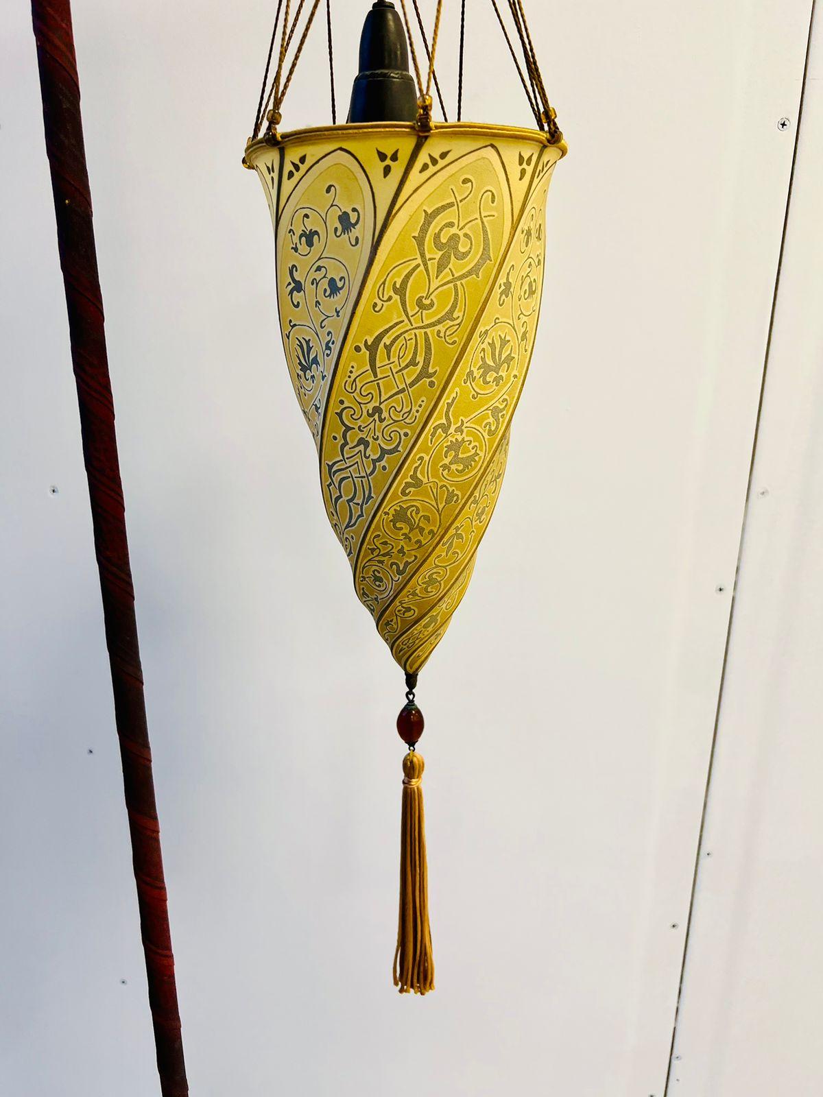 Other Studio Venetia floor lamp in silk, amber, bronze and fabric c 1970 by Fortuny. For Sale