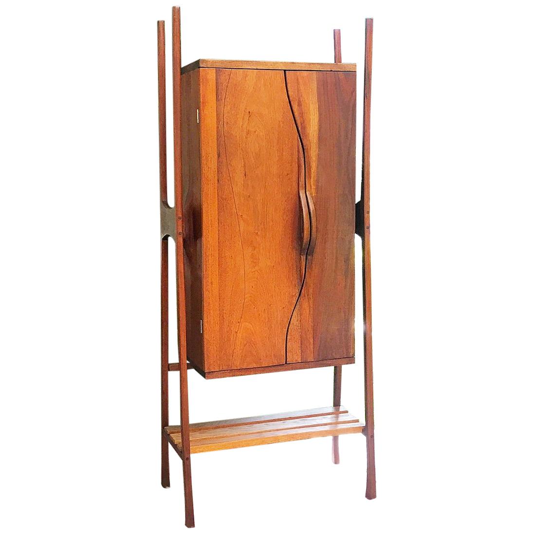 Studio Vintage 1970s Sculptural Mid Century Tall Wood Cabinet Made in Mexico 