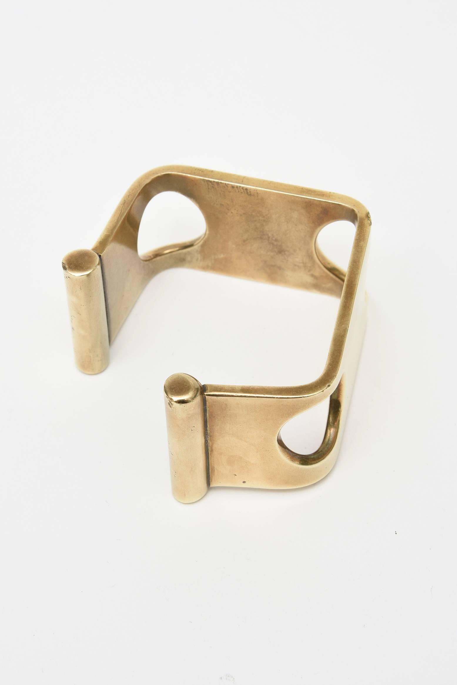 Studio Hand Made Vintage Brass Sculptural Cut Out Cuff Bracelet  5