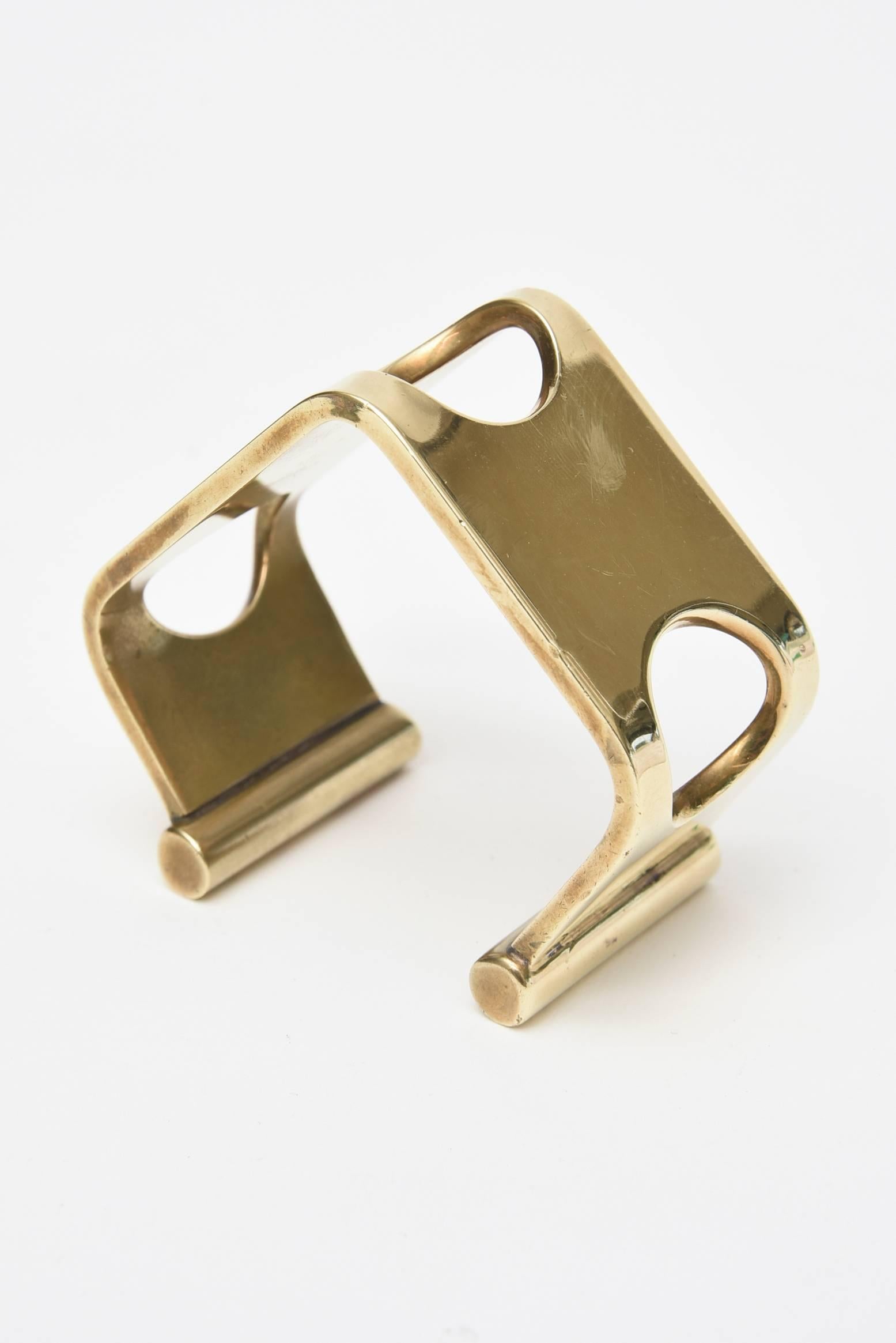 Women's Studio Hand Made Vintage Brass Sculptural Cut Out Cuff Bracelet 