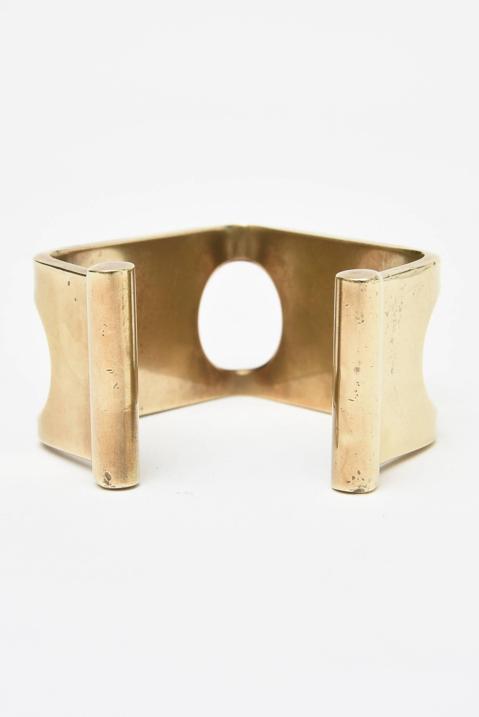 Studio Hand Made Vintage Brass Sculptural Cut Out Cuff Bracelet  4