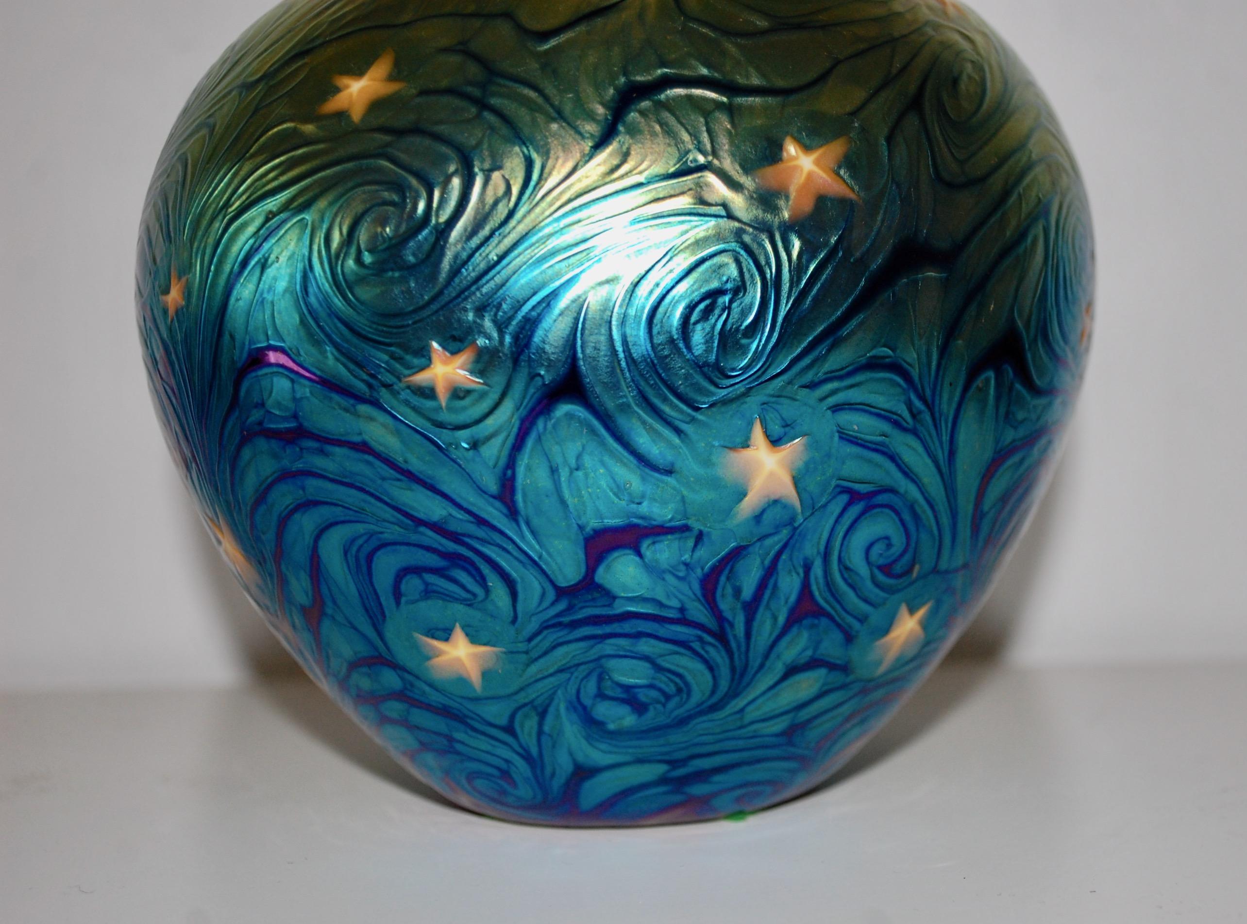  Art Glass Van Gogh Night Stars Vase - Sculpture by Studios Lundberg