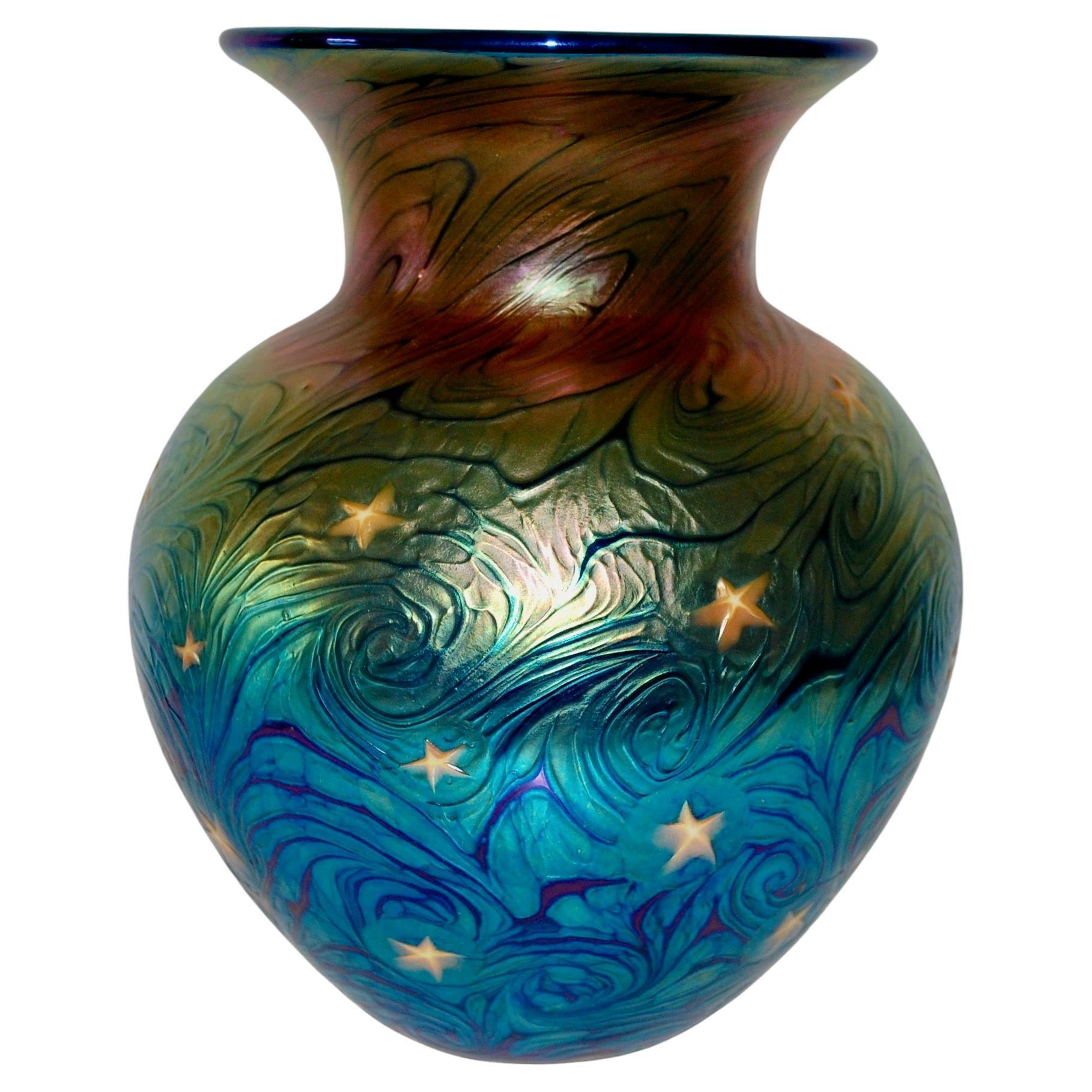 Studios Lundberg Figurative Sculpture -  Art Glass Van Gogh Night Stars Vase