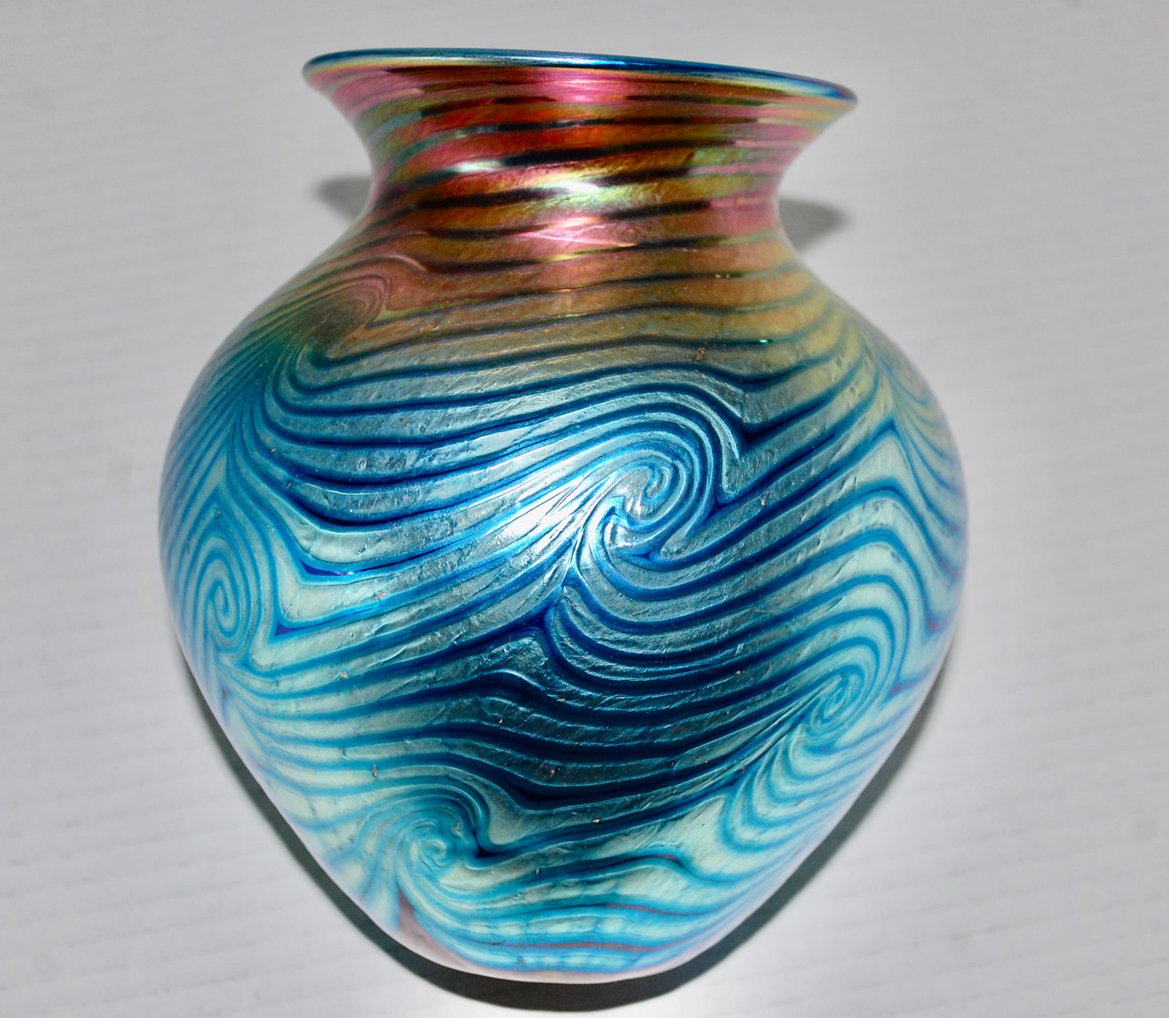  Art Glass Van Gogh Sunset Heart Vase - Sculpture by Studios Lundberg