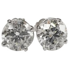 Studs 2 Brilliant Cut Diamonds, Color "D-E", Clarity SI2-3 and Weight 3.01 Carat