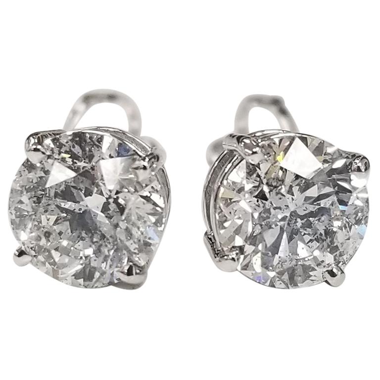 Studs 2 Brilliant Cut Diamonds, Color "F", Clarity SI3 and Weight 3.03 Carat