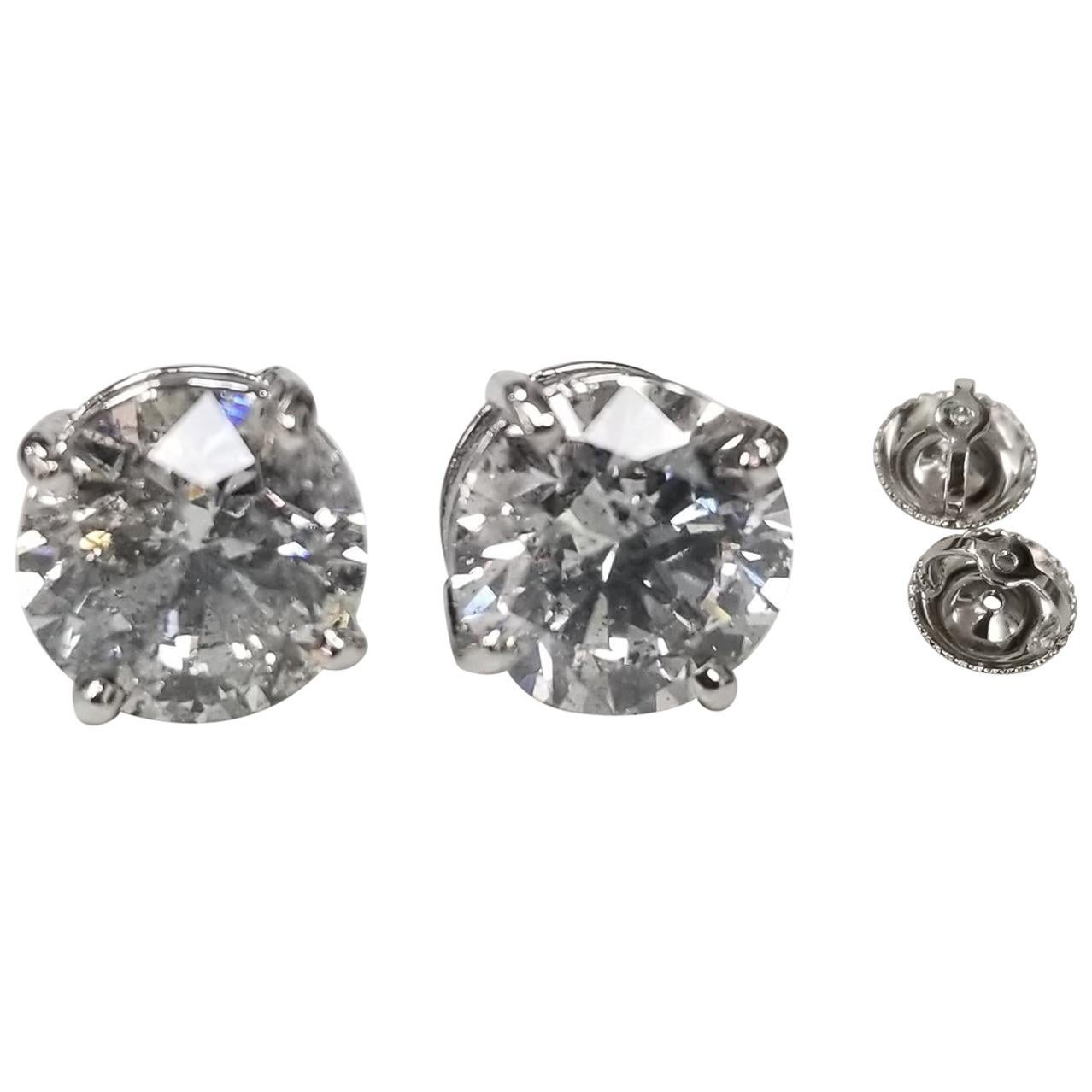 Studs 2 Brilliant Cut Diamonds, Color "G", Clarity SI3 and Weight 3.15 Carat