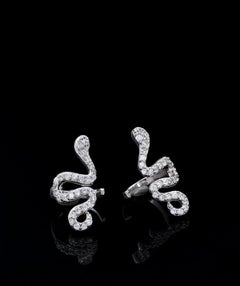 Studs Earrings 925 Sterling Silver Snake Design Natural Pave Diamond Earrings