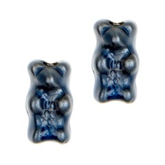 Studs Gummy Bears Blue Colorful Gift Silver 18 Karat Gold-Plated Greek Jewelry