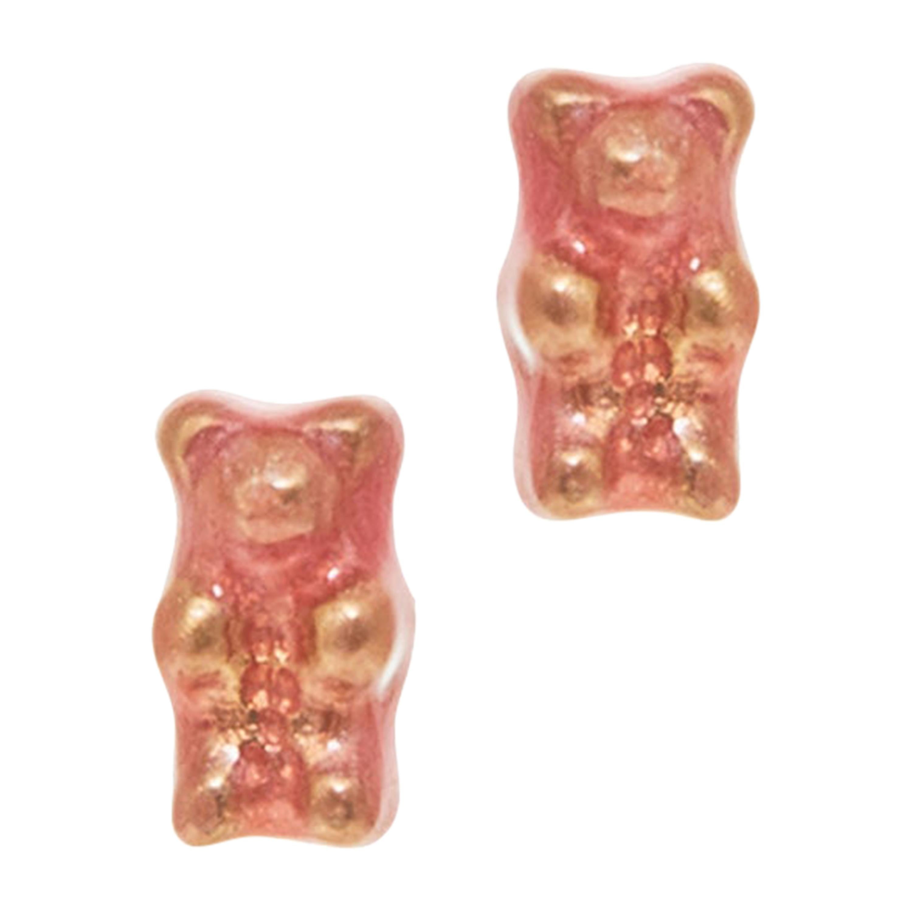 Studs Earrings Gummy Bears Pink  Gift 18k Gold-Plated Silver Greek Jewelry For Sale