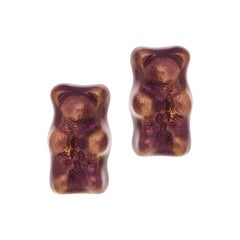  Earrings Studs Gummy Bears Purple Gift 18k  Gold-Plated Silver Greek Jewelry