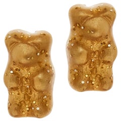Clous d'oreilles Gummy Bears jaune coloré cadeau argent plaqué or 18 carats