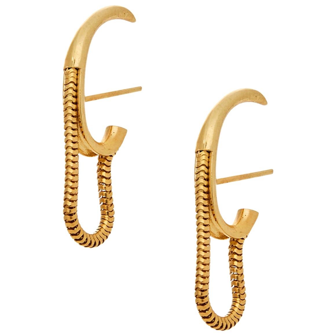 Studs Mini Round Shape Hoops Snake Chain 18k Gold-Plated Silver Greek Earrings For Sale